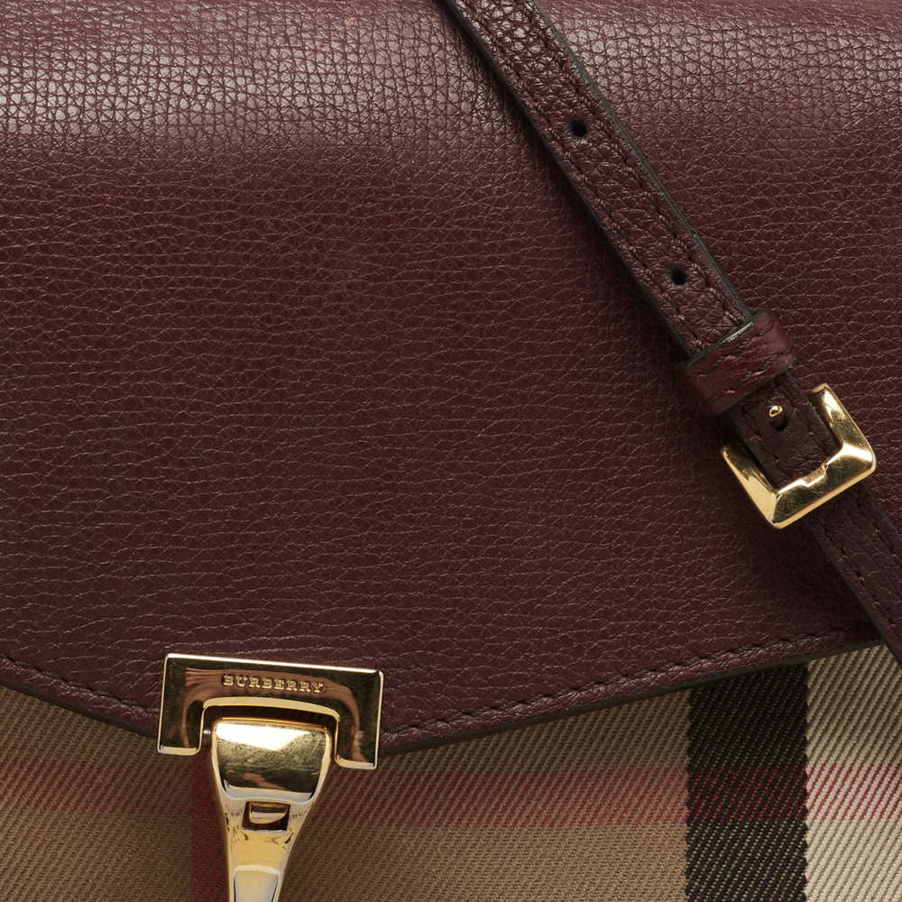 BURBERRY Burgundy House Check Canvas and Leather Macken Crossbody Bag - Picture 5 of 8